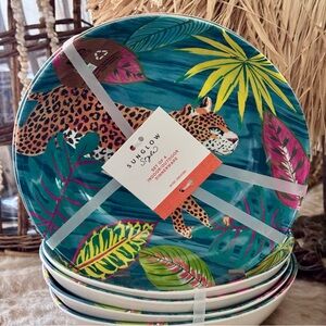 🌴🐆New! Tropical Safari Melamine Indoor Outdoor Dinner Large Bowls Set of 4)